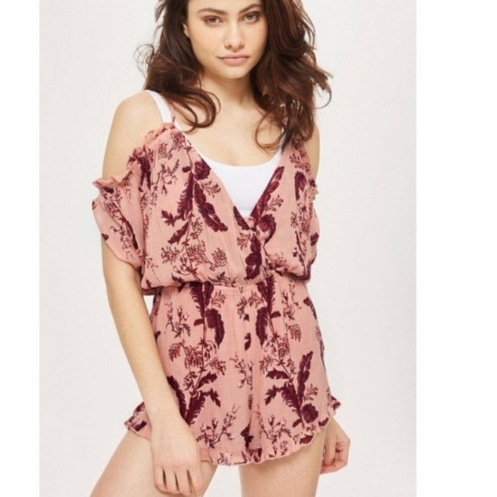 Topshop floral Cold Shoulder Playsuit Romper L